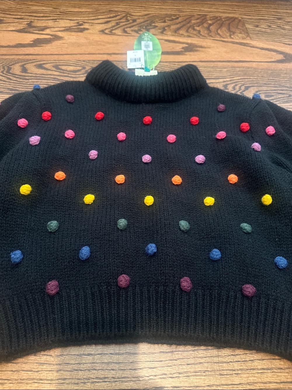 NWT Women’s Sz. S - FARM Rio Rainbow Dots Sweater - Black - Picture 4 of 8